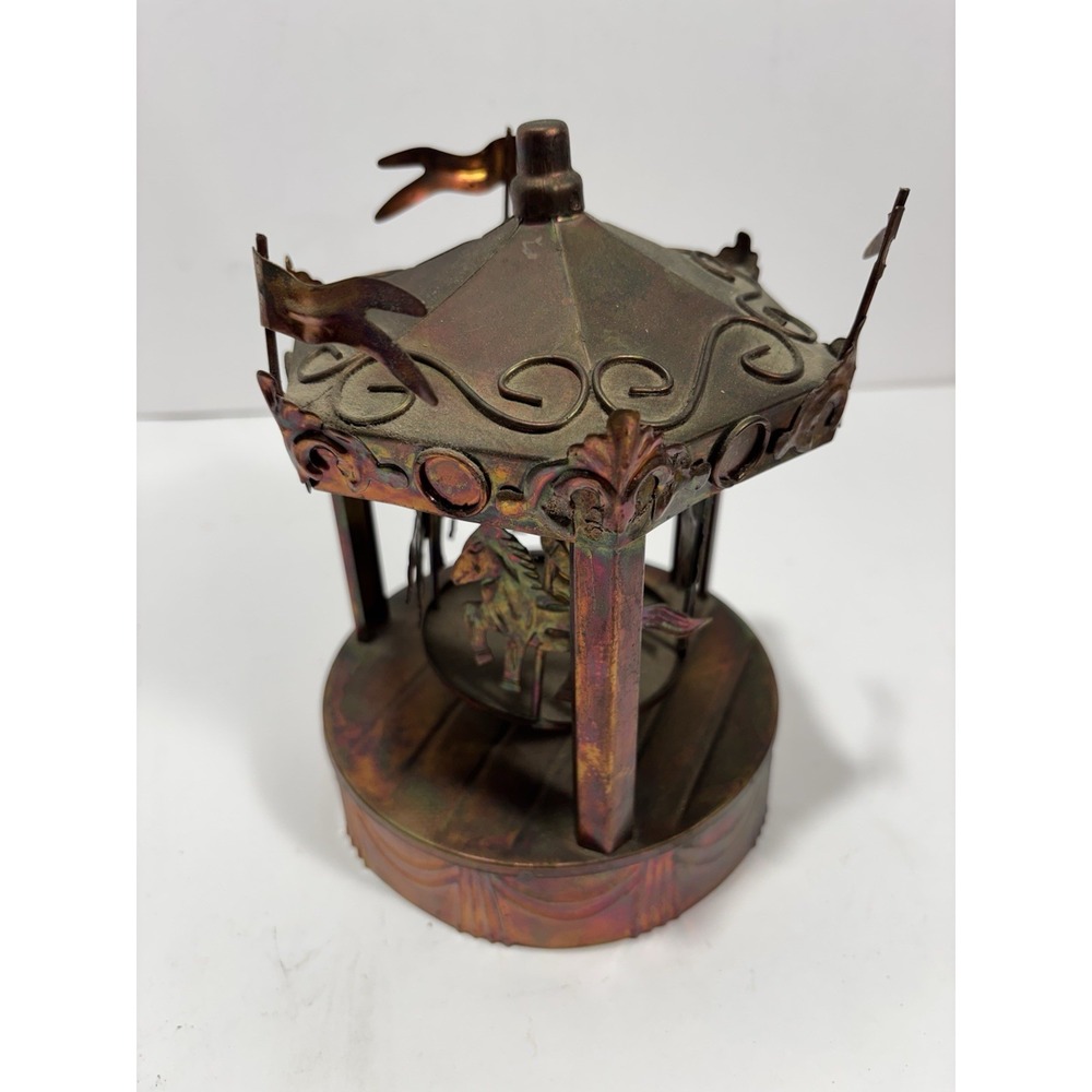 Vintage Music Rainbow Copper Go Round Carousel Horse Music Box Carrousel Waltz‎